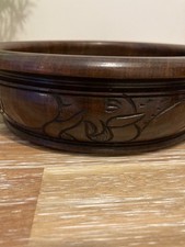 Vintage Mid Century Large Hand Carved African wooden Fruit Bowl with Animals