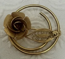 Vintage Sarah Coventry Openwork Textured Rose Filigree Leaf Fashion Brooch