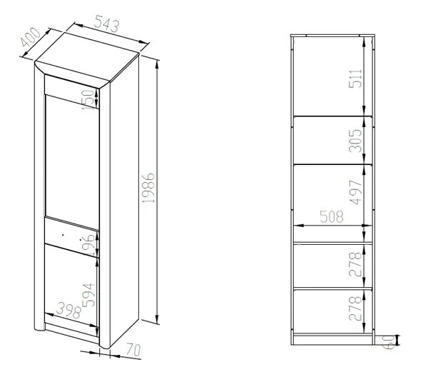 Vitrine Castel Glasvitrine 55x43x201cm Sonoma Eiche hell Trüffel - Bild 4 von 4