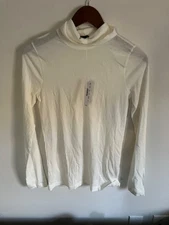 J Crew Ivory, 100% Cotton Long Sleeve Turtleneck Size Small