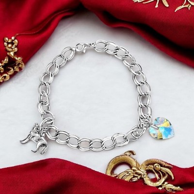 Bella Swan Twilight Saga Wolf And Heart Silver Tone Charm Bracelet