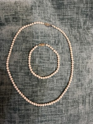 Vintage RTI 10K Gold Genuine Pearl Necklace 17.5 in Bracelet 7.5 in Set 17.13g