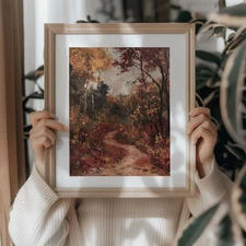 Fall Landscape Print, Moody Autumn PRINTABLE Wall Art, Vintage Style Fall Forest