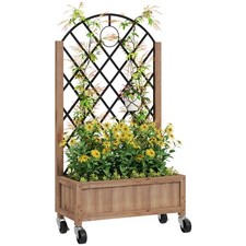 Outsunny Wooden Raised Bed, Outdoor Planter Box w/ Metal Trellis
