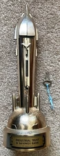 '50s Satellite Bank & KEY Spring Action Rocket Spaceship Duro Mold Sci-Fi, WORKS