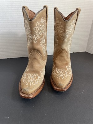 TANNER MARK Leather Little Girls Sz 9 Cowboy Boots Brown Suede White Floral