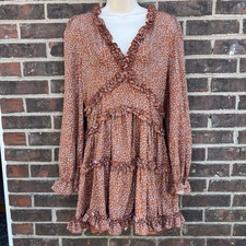 Lulus Admire You Floral Ditsy Print Mini Dress Sz L Ruffled Orange Long Sleeves