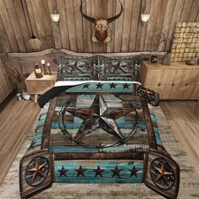 Feelyou Teal West Texas Star Bedding Set Queen Size Western Aztec Comforter S...