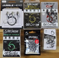 (6) 6th Sense Terminal Tackle Kit Juggle Head Bass Hooks Split/Ball Weights Bass