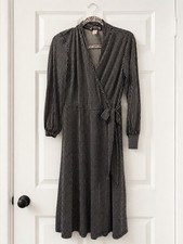 H&M Wrap Midi Dress Womens Small Geometric Print Long Sleeve Tie Waist