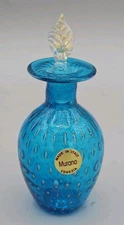 Murano Art Glass 4.5" Perfume Bottle Blue w/Stopper with Gold Flecks