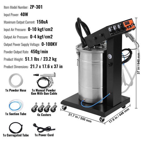 Powder Coating System 40 W 100KV Electrostatic Output 50L Powder Hopper - Picture 7 of 12