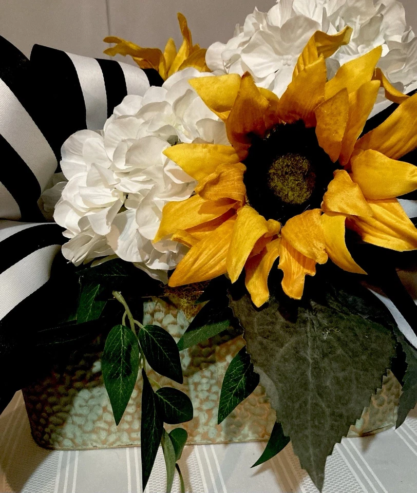 Charming Sunflower And White Hydrangea Arrangement - Image 2 of 4
