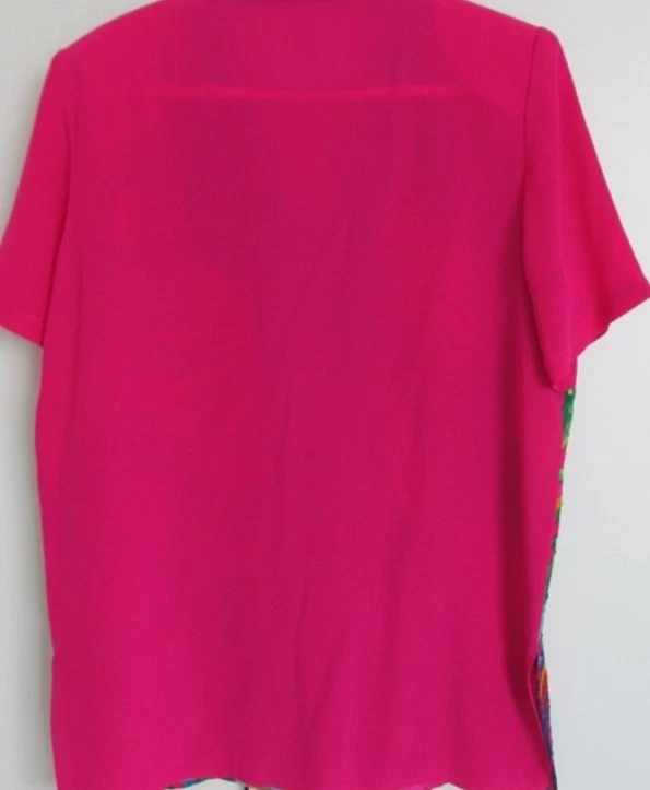 Top túnica psicodélica con cuentas de loro tropical de seda talla 1X de Diane Gilman de colección para mujer Foto 3 de 4