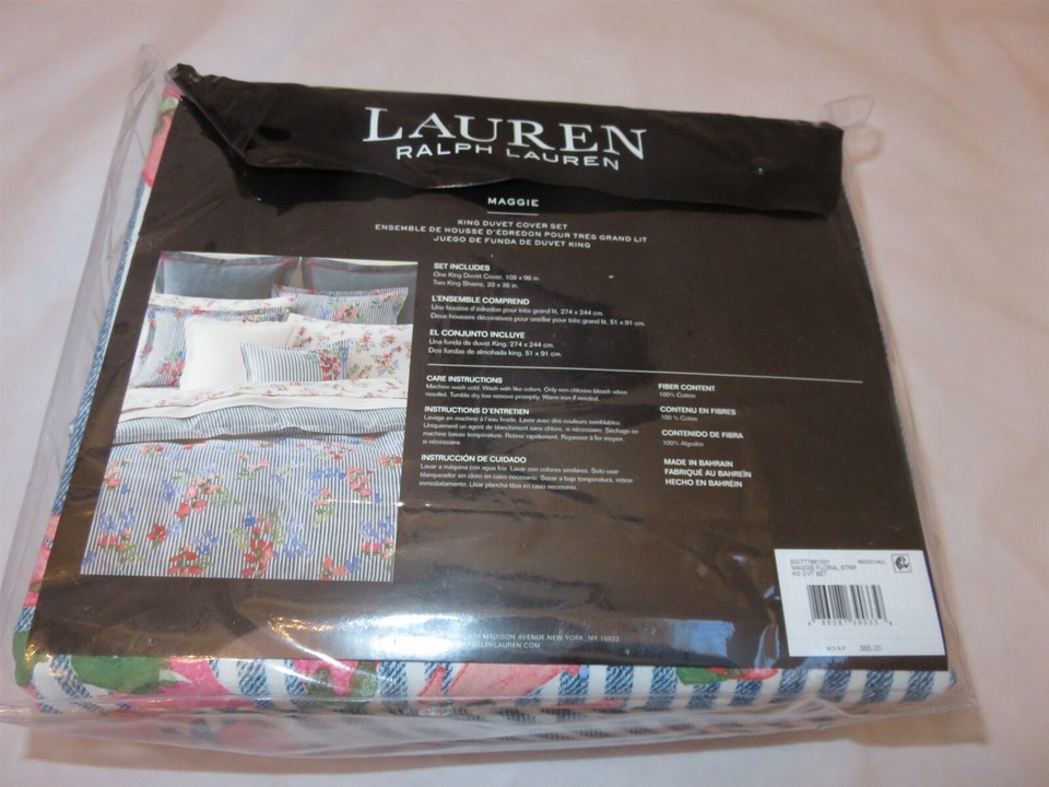 Ralph Lauren Maggie Floral Stripe 4P King Duvet cover Shams deco Pillow