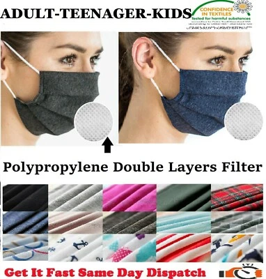 100% Cotton Face Mask Face Covering 2 Layers Washable Reusable Easy Breathable