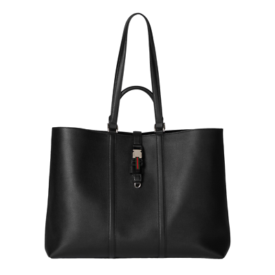 GUCCI $3800 Black Leather Maxi With Web Tote Bag New & Authentic