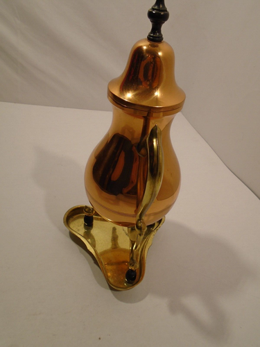 Copper Samova Beverage server Vintage tin lined w/brass ,wood 14 inches  tray - Picture 6 of 7