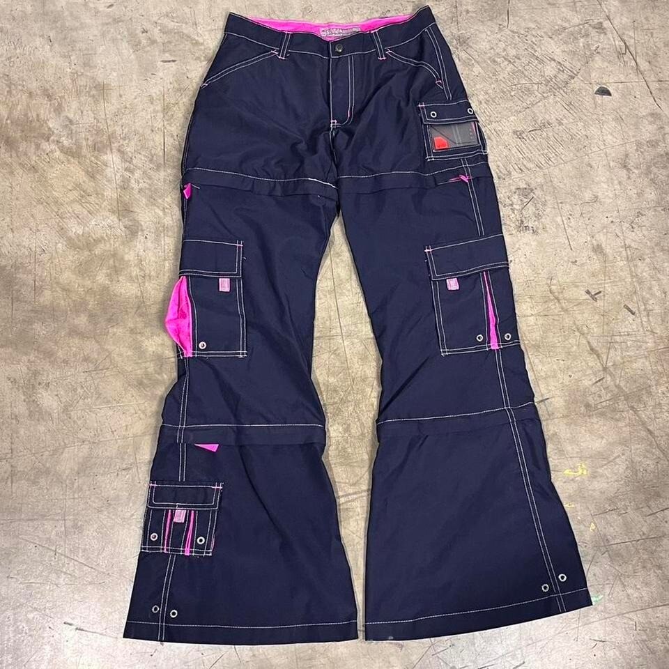 90s Vintage Mac Girl Rave Navy Pink Parachute Cargo Pants Size 1