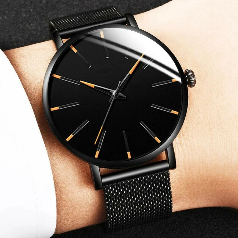 Fashion Mens Black Leather Watches Luxury Minimalist Quartz Wrist Watch Men  Business Casual Watch relogio masculino