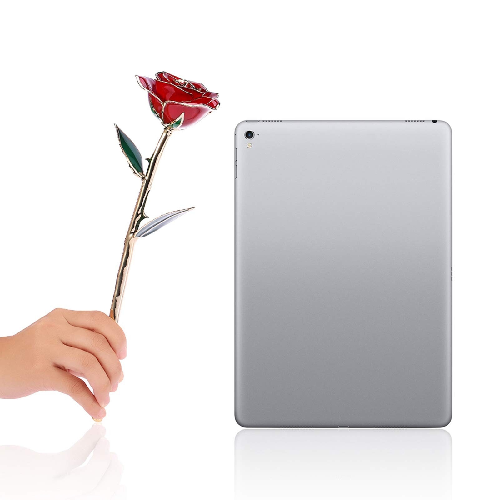 Fydun Senior Golden Rose Green Leaf red Long Stem Dipped 24k Gold Rose in Gif...