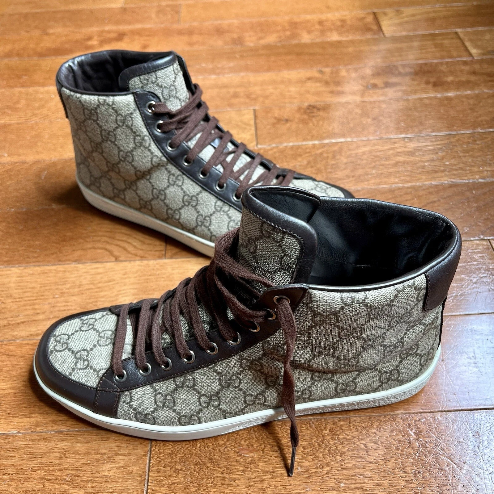 Authentique baskets Gucci homme marron Brooklyn GG Supreme Marmont Hightop Trainer