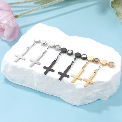 1Pair Inverted Cross Drop Magnetic Clip on Stud Earrings Dangle for Men  Women