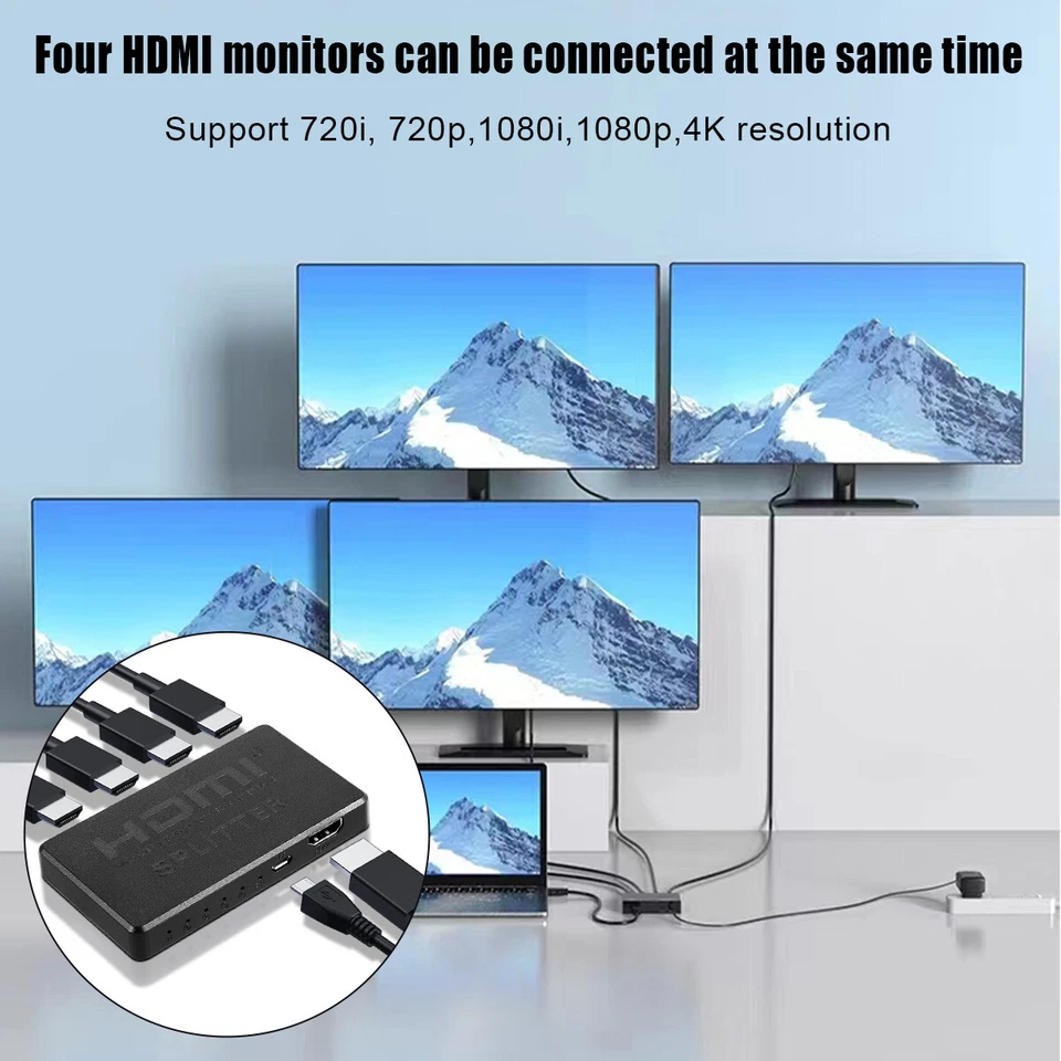 4 Port HDMI 4K Hub Multi Splitter Amplifier 3D HDTV 1080P 1 In 4 Out Switcher - Image 3 of 4