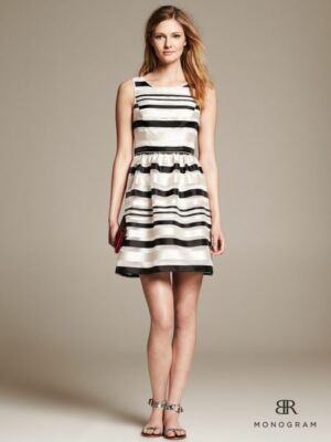 banana republic striped fit and flare dress Banana Republic Women's Sculpted Stripe Maxi Dress Brown Vertical Stripe Size XXS