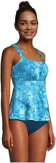 Nuevo con etiquetas Traje de baño Tankini Lands' End para mujer cuello redondo aleteado talla L $85 FLC156 Foto 2 de 4