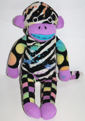 Justice Tween Brands Multicolor Black Splatter Sock Monkey 17'' Stuffed Soft Toy