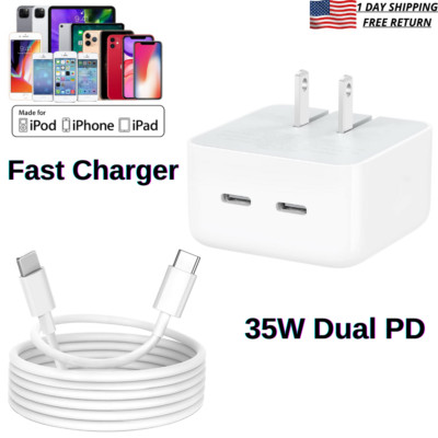 35W Dual USB-C Fast Charger Power Adapter PD Cable For Apple iPhone 14 13 12 11