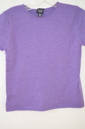 Eileen Fisher lila 100 % Wolle kurzärmeliger Pullover Pullover Größe Petite P - Bild 6 von 13