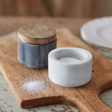 Marble Salt And Pepper Pinch Pots With Mango Wood Lid