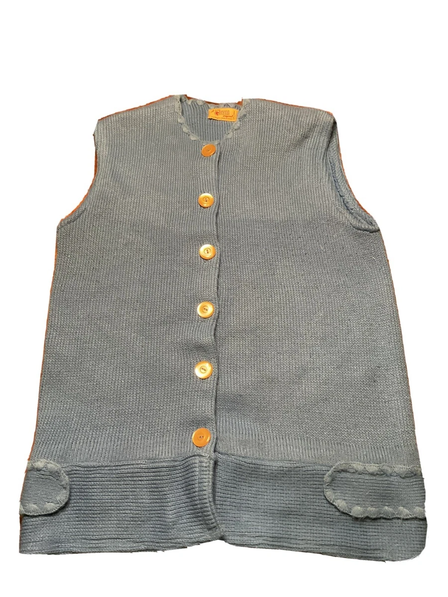 Vintage Blue Devon Original 1950s 1960s Womens Button Down Sweater Vest