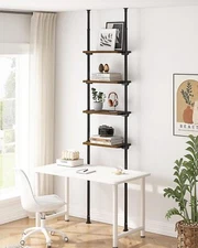  Adjustable Tall Narrow Bookshelf for Bedroom, 4-Tier Ladder Bookcase for Small 