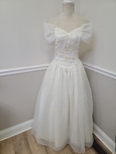 Vintage JESSICA MCCLINTOCK Gunne Sax WHITE STRAPLESS Sequins DRESS W5