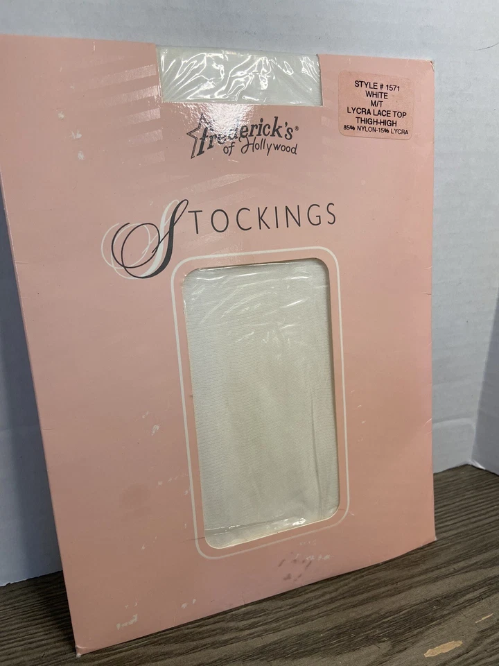 Fredericks of Hollywood Vintage NOS Thigh High Lace Top White Stockings Medium - Image 3 of 4