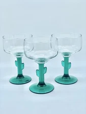 LIBBEY Margarita Glasses Green Cactus Stemware Set of 3