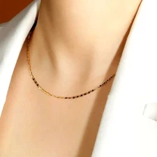 Fashion Sparkling 18K Gold Plated Necklace 18 Inch Punk Flat Link Chain Durable