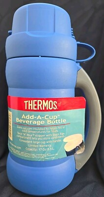 Vacuum Insulated Beverage Water Bottle Thermos 17 oz Add a Cup Blue NEW |  eBay