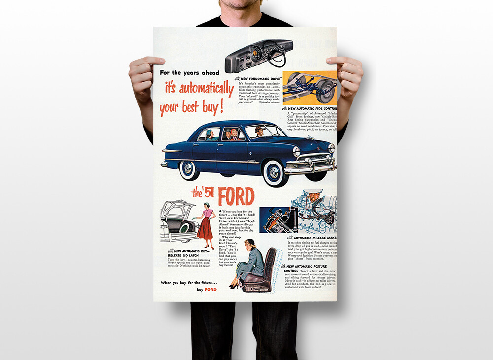 Ford 51 The Shoebox Car Advertising Vintage Wall Art Home
