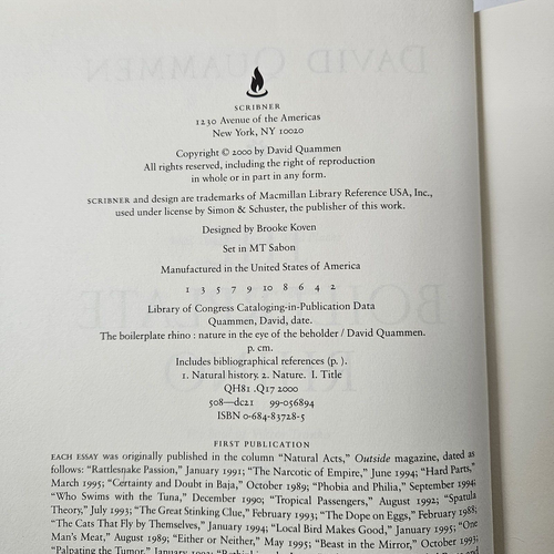 The Boilerplate Rhino by David Quammen 2000 1st Edition 1st Print, HC/DJ - Picture 9 of 10