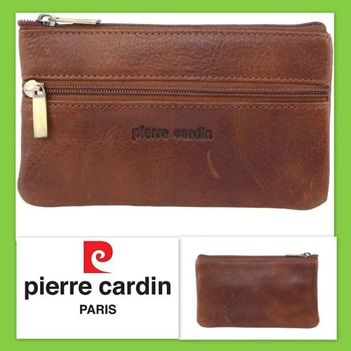Pierre Cardin Leather Coin Wallet Pouch Money Purse Zip Up Small Change Bag Cogn - Picture 1 of 3