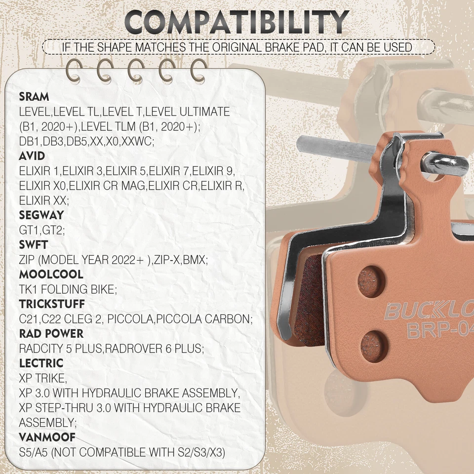 2/4/6/8/10Pairs BUCKLOS Sintered Metal Disc Brake Pad fit SRAM Level/AVID Elixir - Image 3 of 4