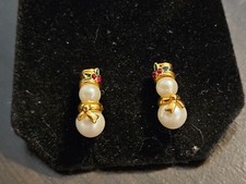 Avon Snowman Christmas Earrings Pearl Costume Jewelry 2004 Ear Decor .5" Tall