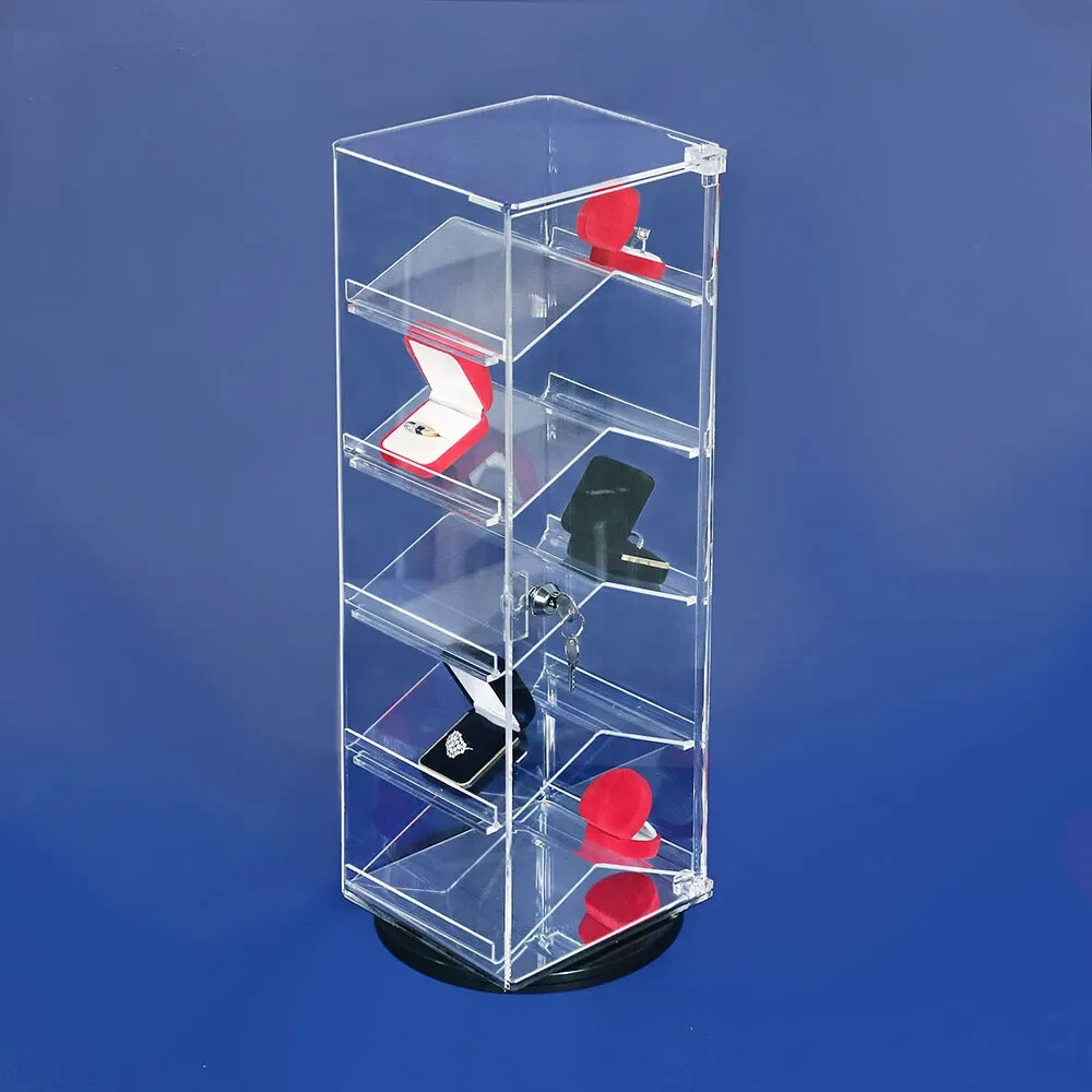 Rotating Mirrored Bottom Acrylic Display Case 5 Shelves eBay