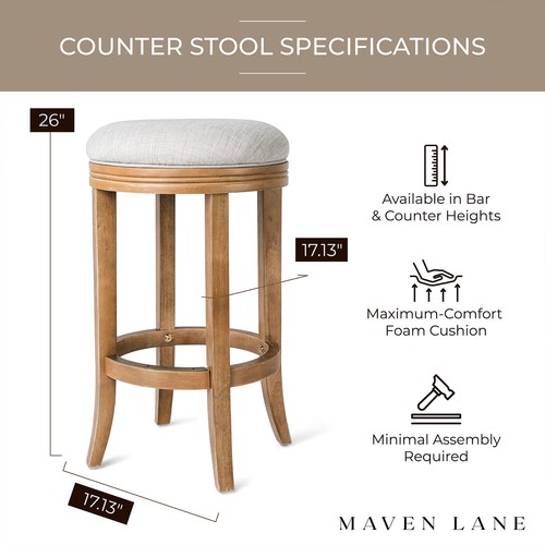 Maven Lane Round Backless Kitchen Swivel Stool, Weathered Oak, Counter Height - Picture 5 of 7