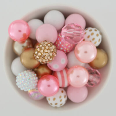 Chunky Bubblegum Beads, 20mm Beads, Pink Gold and White Spots, for Beadables 