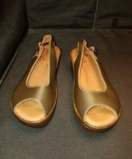 LN Women's 7M Hand Made in CA Sbicca BROWN LEA Slingback Wedge PLATFORM SANDALS